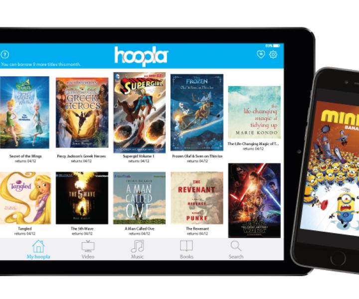 hoopla displayed on tablet and mobile screens