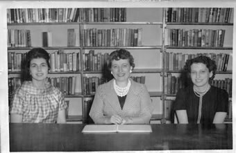 Black and white image of the Melville Library Trustees: Mrs. McAdam, Mrs. Freeze, and Mrs. Gross.