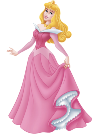 Image of Princess Aurora in a pink dress, long blonde hair flowing behind her in a cursty.