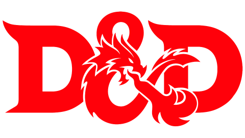 D&D Logo written in red, which is two D's with a Dragon in the middle curling around itself in the shape of an ampersand, breathing flames