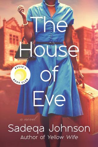 Image of the featured book cover featuring a woman in a blue dress.