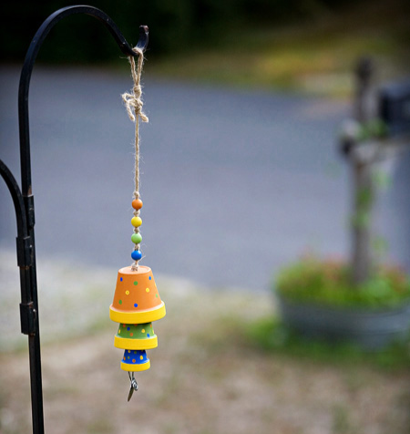 Image of the craft. Mini flower pot wind chime. 