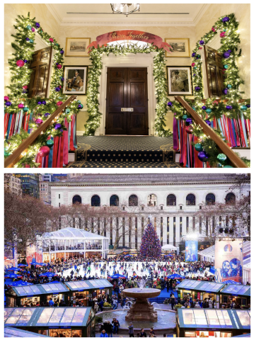 Image of Gracie Mansion in NYC and an image of Bryant Park NYC with a white border between the two pictures