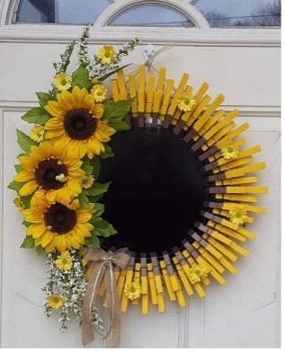 Sunflower wreath hanging on door