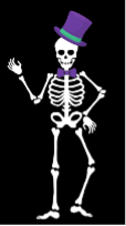 a skeleton wearing a bowtie and top hat