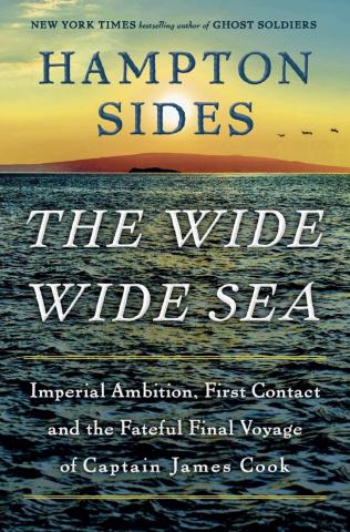 Image of Book cover featuring a picture of a vast sea and land in the distance. 