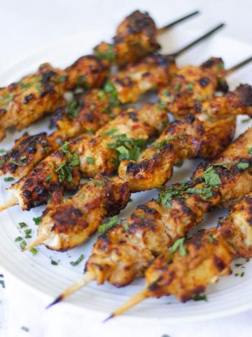 chicken kebabs on plate