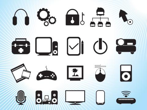 various forms of technology with blue background