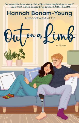 Image of the book cover featuring an animated drawing of a young man and woman on a sofa. The young man has a prosthetic leg.