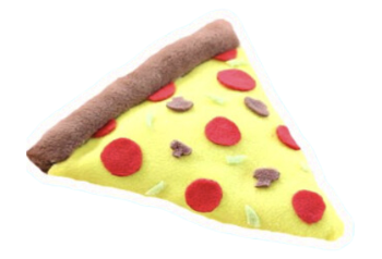 Pizza Pillow made of fabric on a white background.