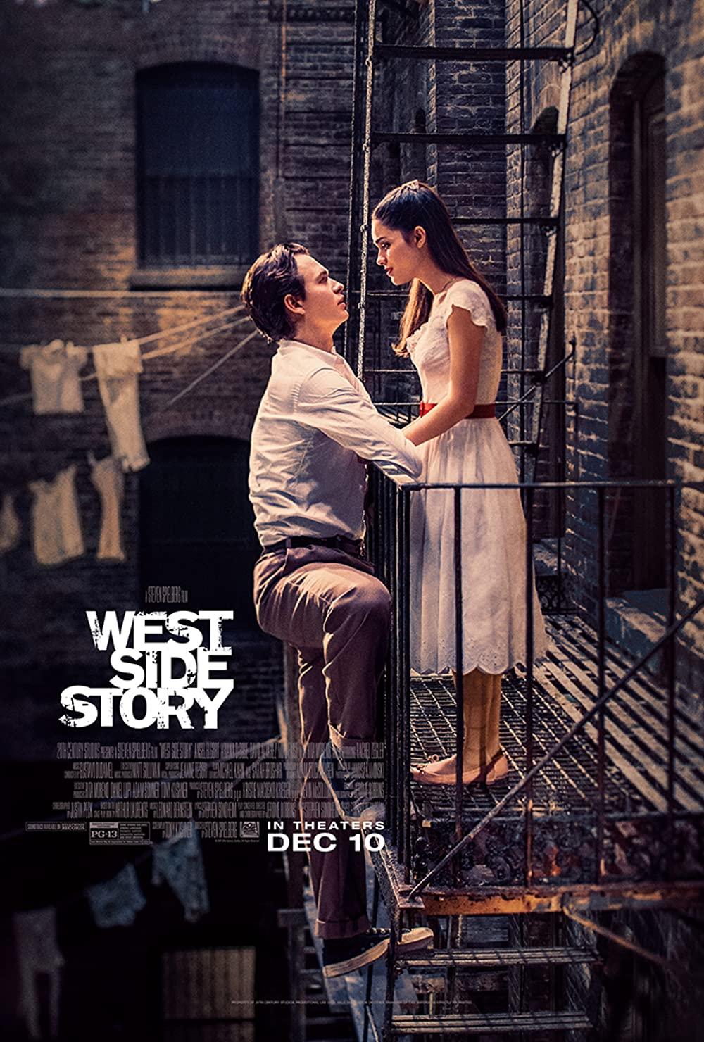 Image of the movie cover featuring a man climbing on a building fire escape to reach a young woman standing on the fire escape. Like the Romeo and Juliet Balcony scene.