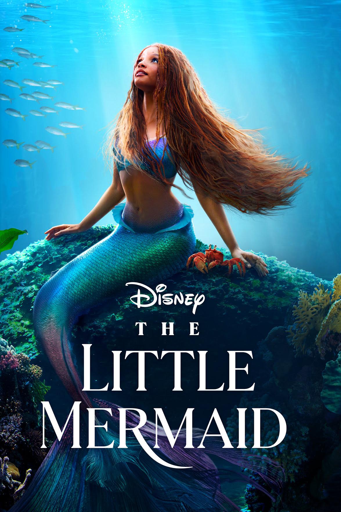 Image of the movie poster for the live action Little Mermaid film featuring a mermaid sitting on a rock.