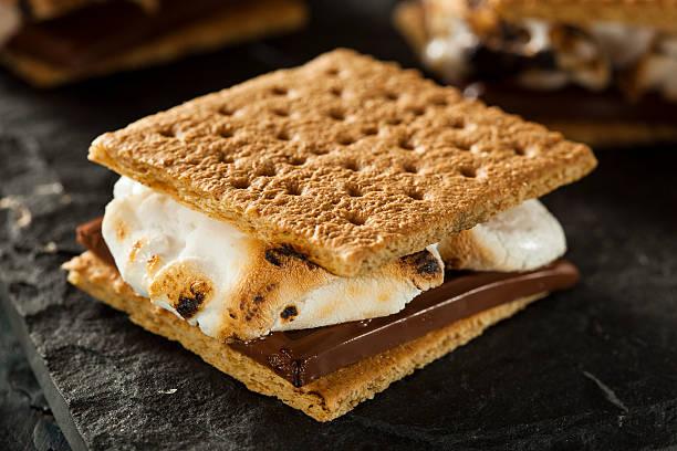 S'mores on a black countertop.