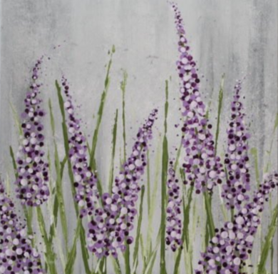Image of the craft featuring a painting of lilac and lavender plants. 
