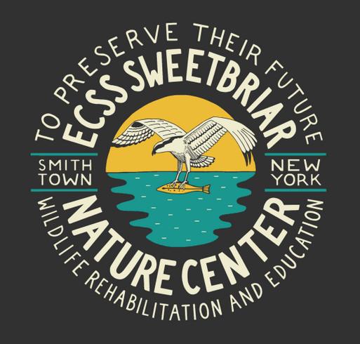 Sweetbriar Nature Center Logo featuring a drawing of a bird holding a fish with the words circling the image.