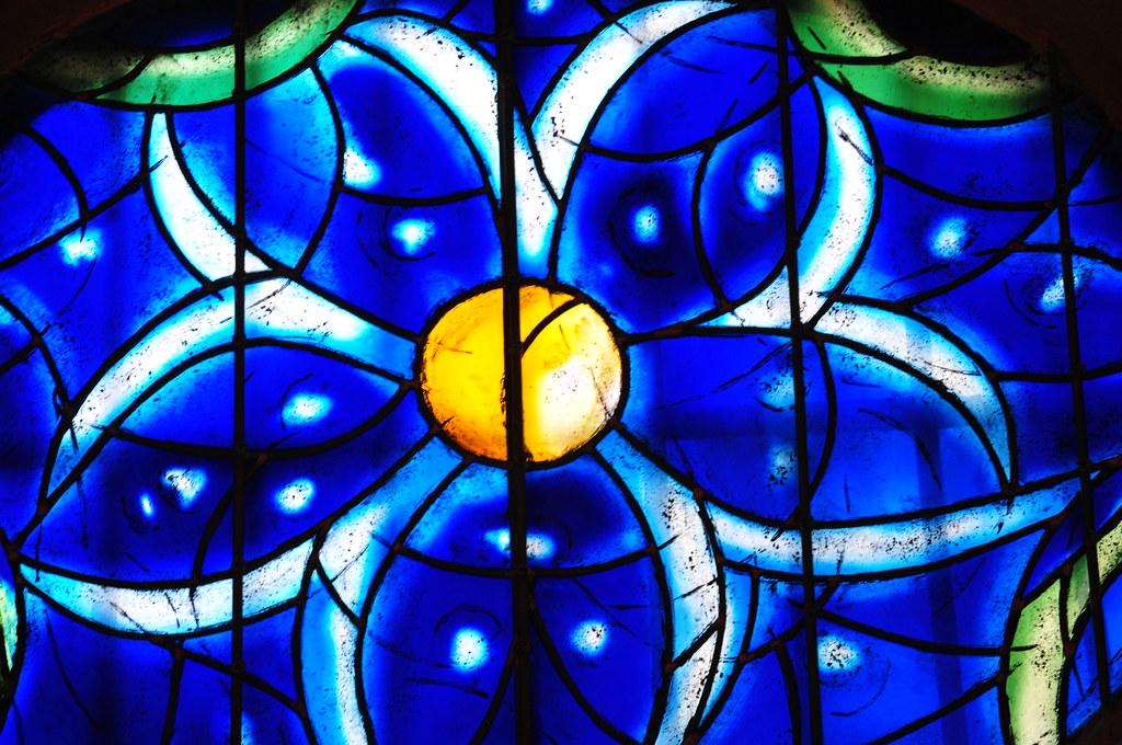 blue stained glass flower